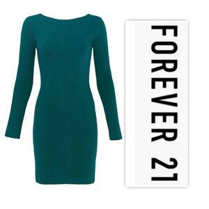 Forever 21 Teal Plunging V Back Bodycon Mini Dress